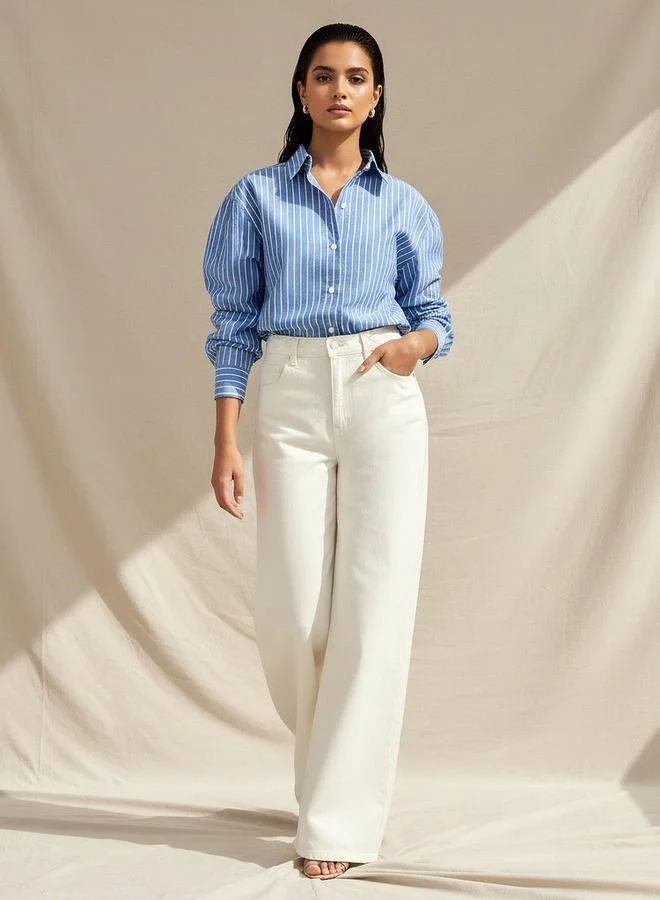 لي كوبر Lee Cooper Cotton Longline Oxford Shirt with Stripes